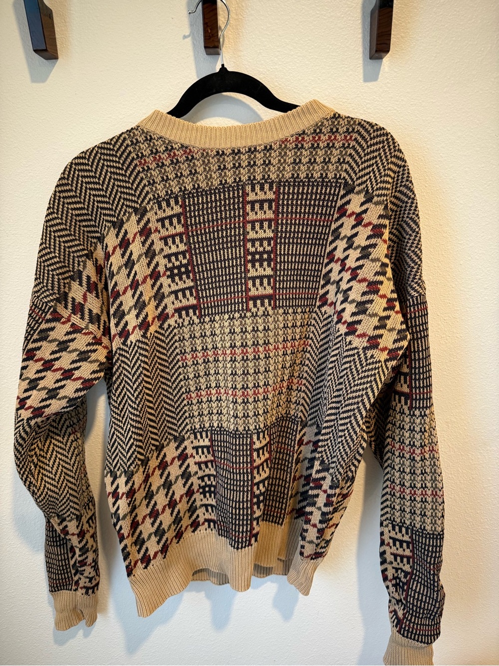 Woods and Gray Beige Patterned Crewneck Sweater with Multi-Accent Knit